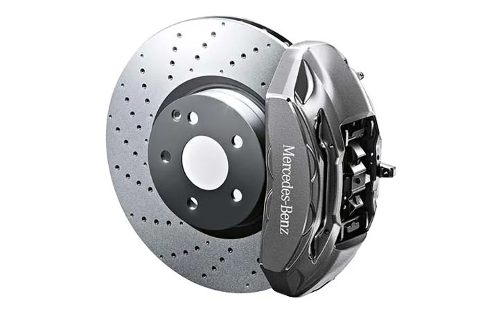 A detailed image of a brake with caliper.