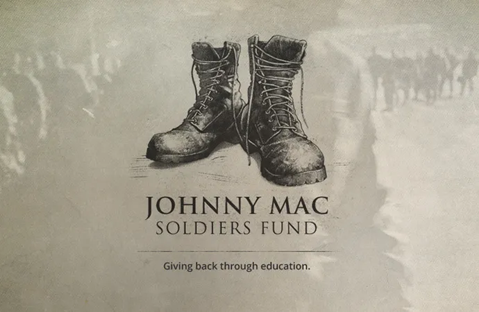 The Johnny Mac Soldiers Fund logo with the tagline, “Giving back through education.”