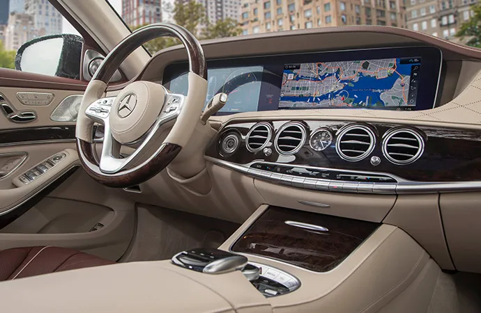 The interior of a vehicle with state-of-the-art technology.
