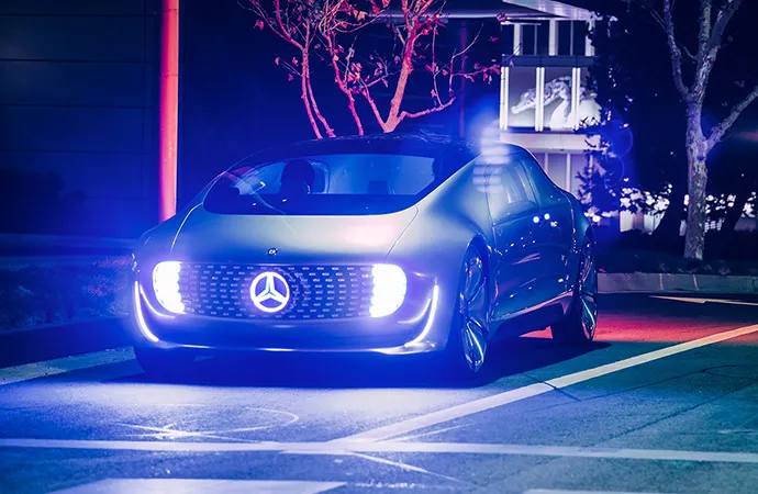 The autonomous Luxury in Motion lights up the night with its impressive exterior