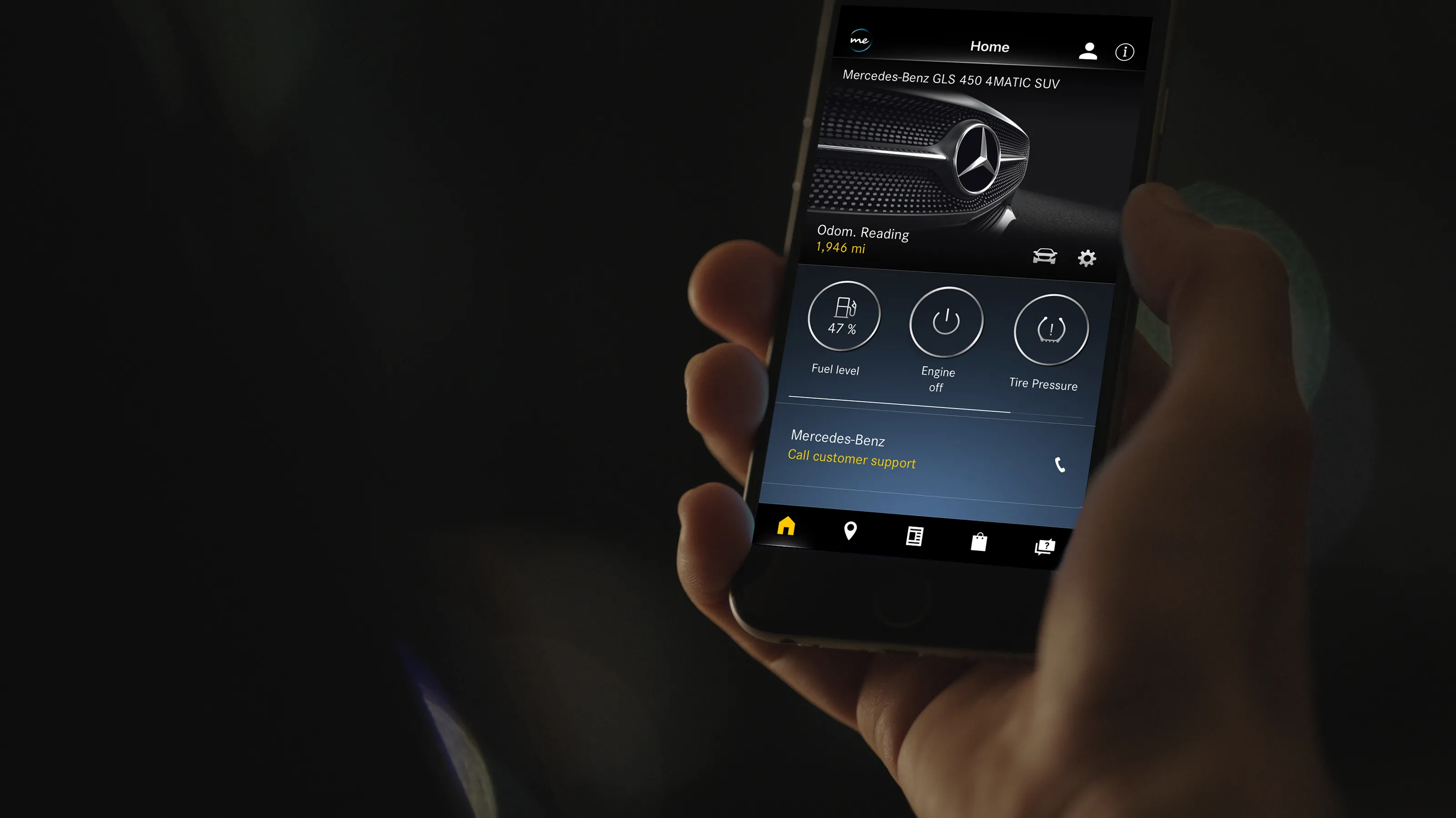The Mercedes me app is displayed on a smartphone.