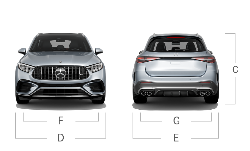 model front and back view diensions