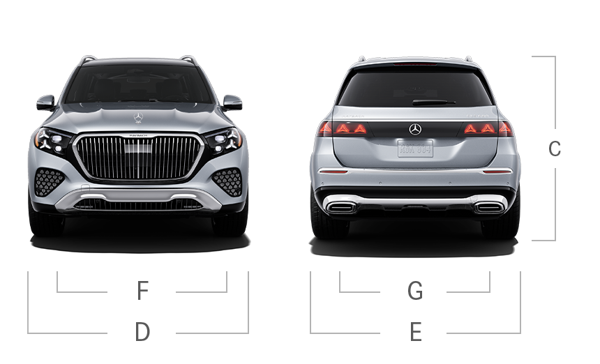 model front and back view diensions