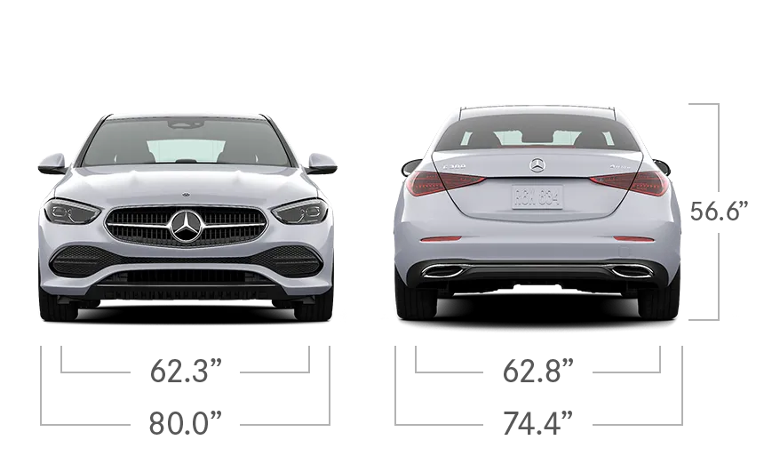 model front and back view diensions