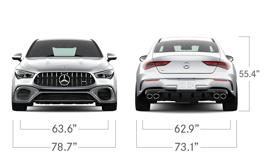 model front and back view diensions