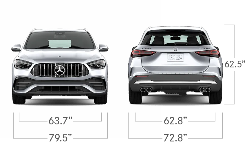 model front and back view diensions