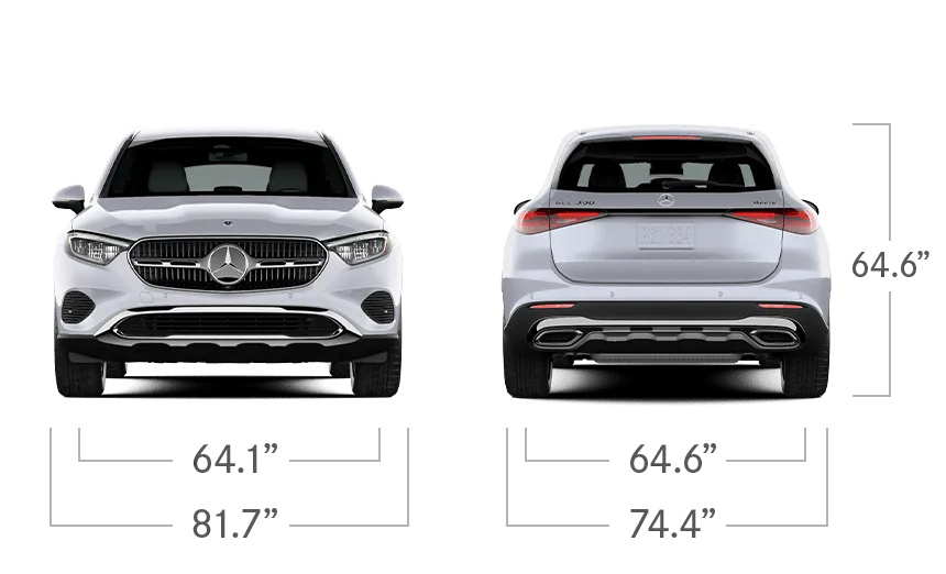 model front and back view diensions