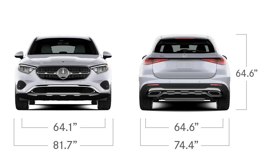 model front and back view diensions