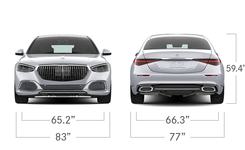 model front and back view diensions