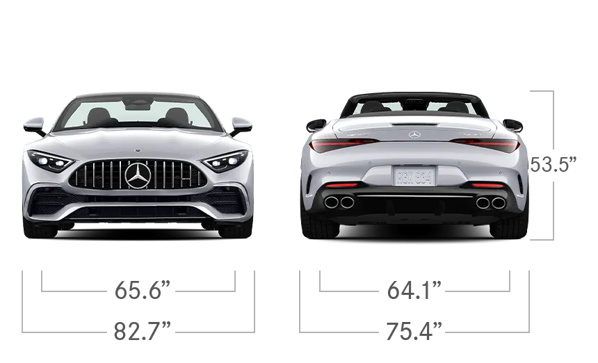 model front and back view diensions