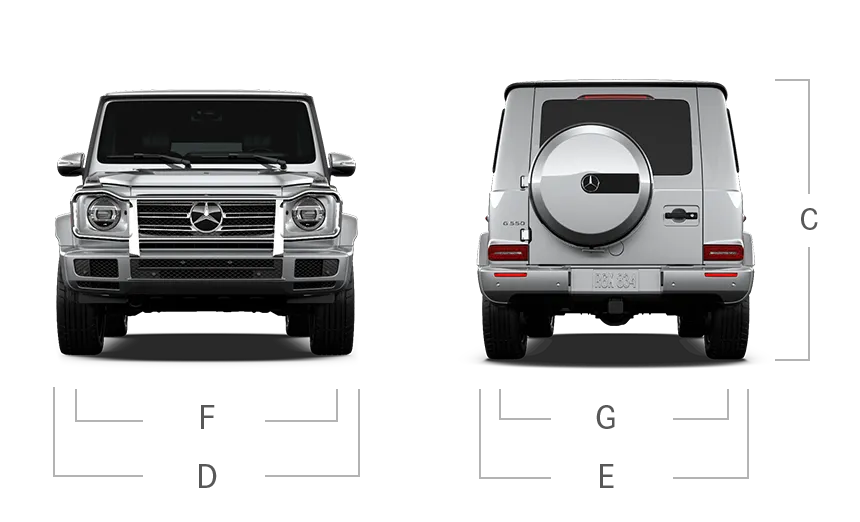 model front and back view diensions