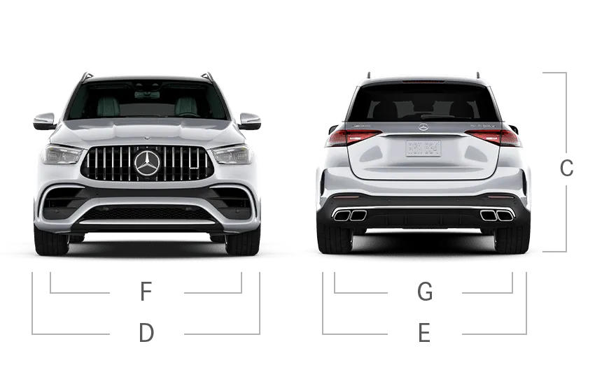 model front and back view diensions