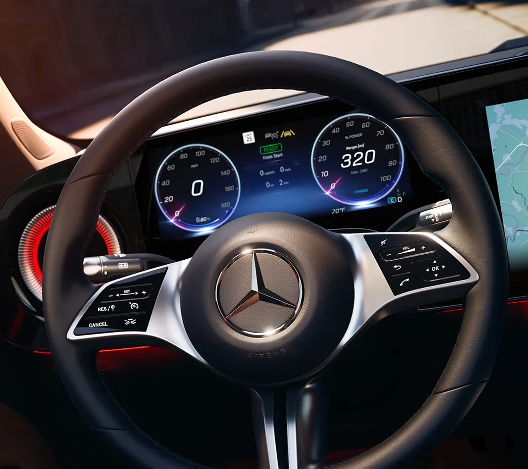 In addition to a roster of standard driver assistance systems, available MB.DRIVE ASSIST includes Active Steering, Lane Change and Stop-and-Go Assists, plus new Hands-Free Assist.