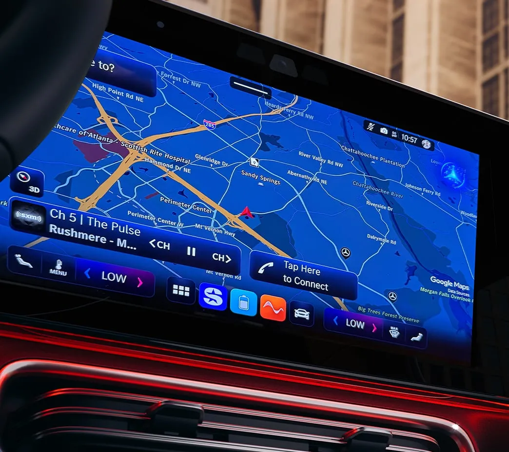 MB Navigation features Electric Intelligence to optimize your route for traffic, topography and charging options. Active Range Monitoring can help you maximize range along the way.