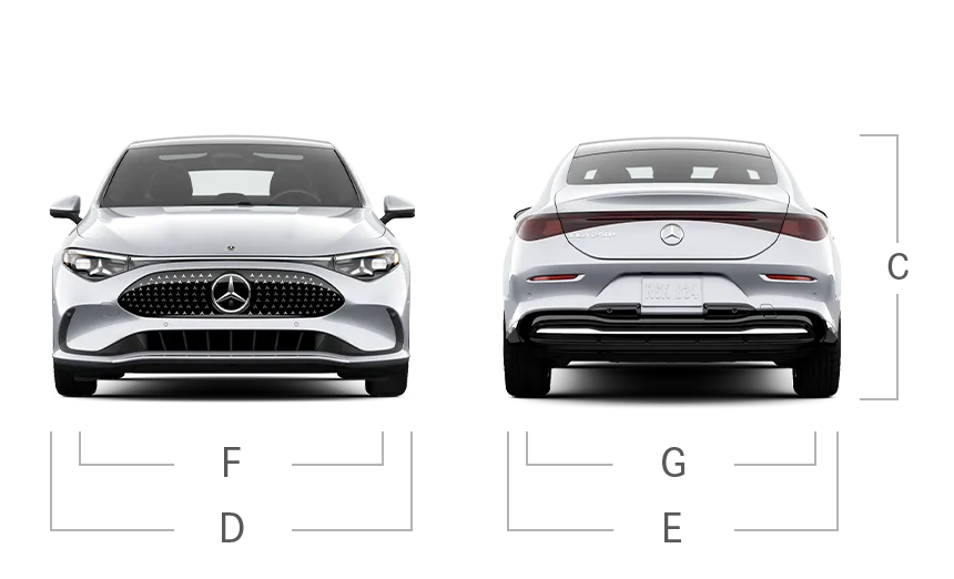 model front and back view diensions