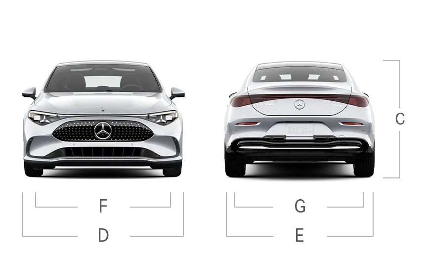 model front and back view diensions