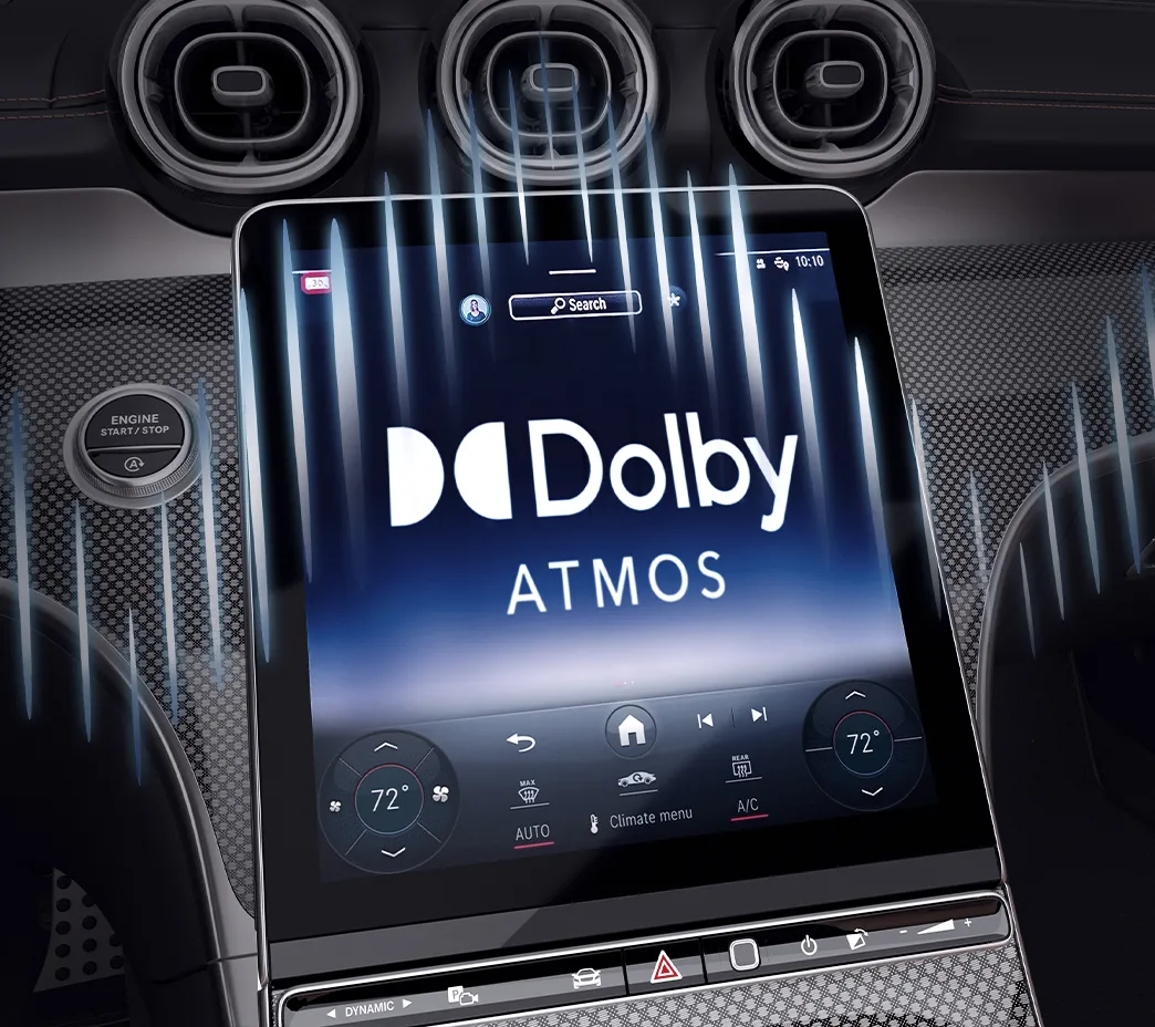 Available MBUX Entertainment Plus lets you stream music formatted in Dolby Atmos® technology, for an audio experience with a greater feeling of space, clarity and depth.