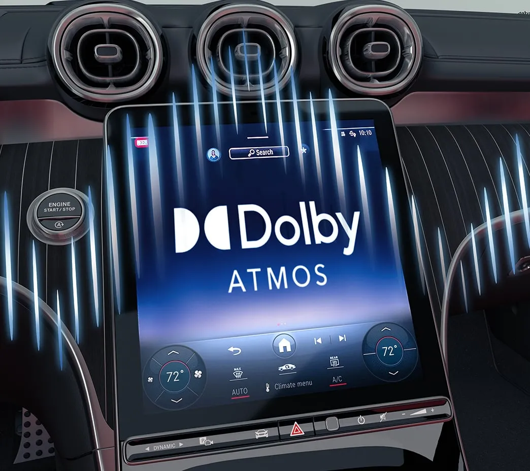 Available MBUX Entertainment Plus lets you stream music formatted in Dolby Atmos® technology, for an audio experience with a greater feeling of space, clarity and depth.