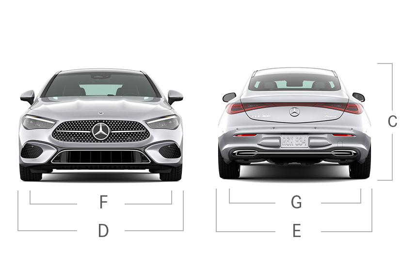 model front and back view diensions