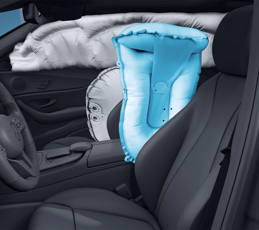 The advanced restraint systems in the E-Class include an air bag between the driver and front passenger.
