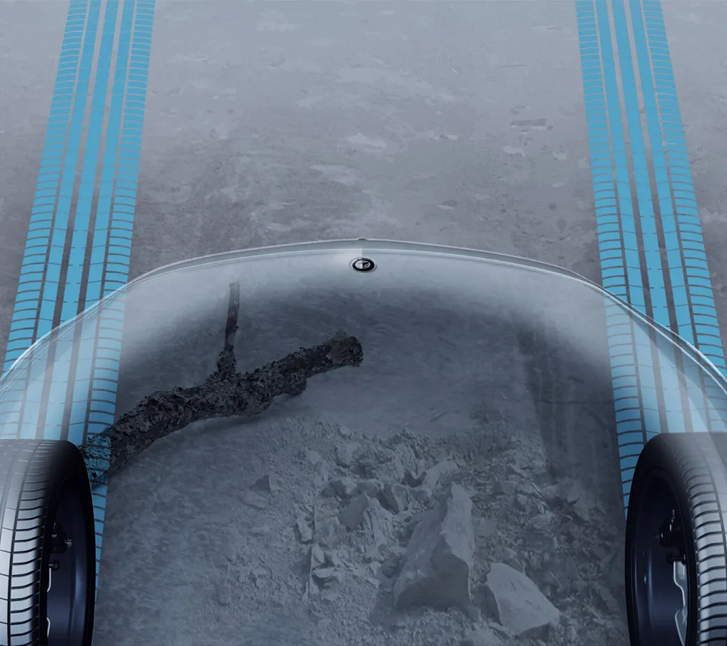 A "Transparent Hood" feature can use the exterior cameras to help reveal the ground directly underfoot on an in-dash display, helpful when negotiating rugged terrain.