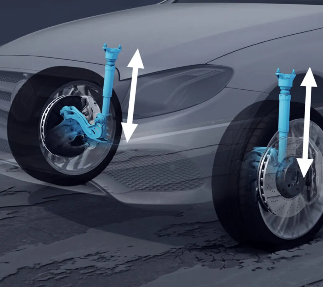 Multimode AIRMATIC® suspension can adapt to roads, cargo loads and driving modes. The ride height can be raised for off-road ruts, or self-lower at highway speeds.