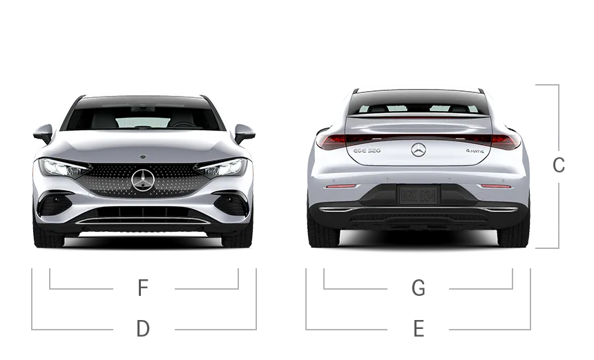 model front and back view diensions