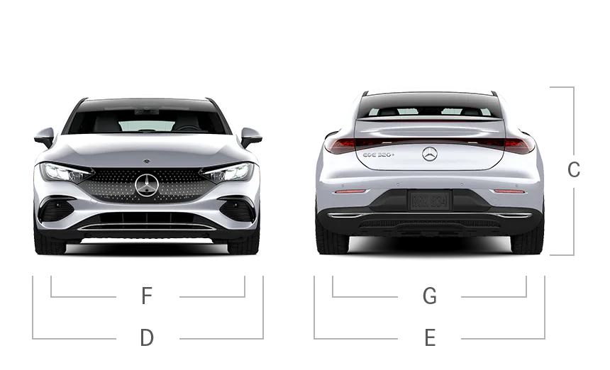 model front and back view diensions