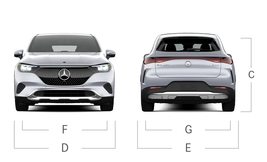 model front and back view diensions
