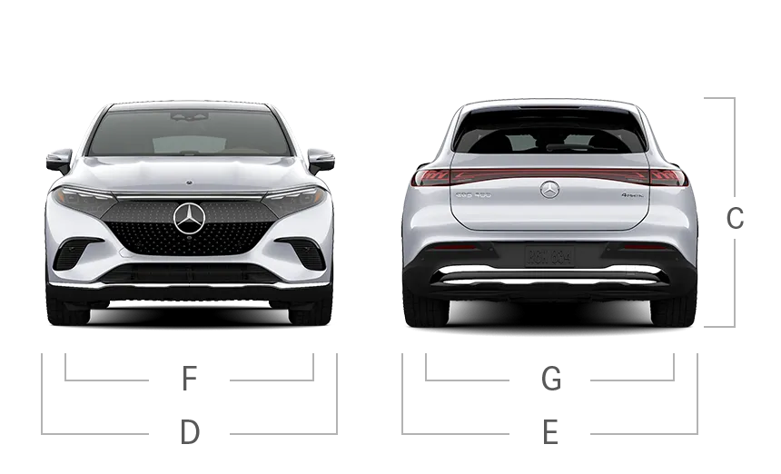 model front and back view diensions