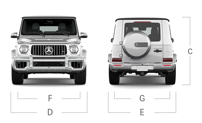 model front and back view diensions