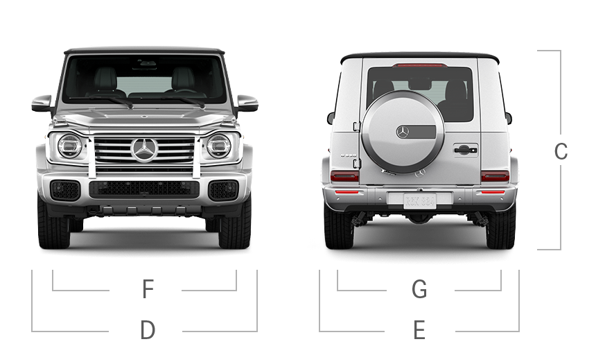 model front and back view diensions
