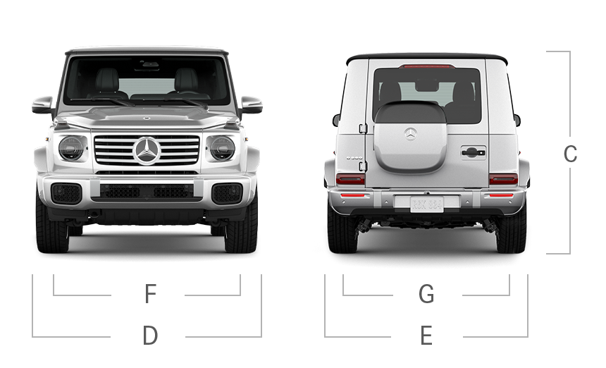 model front and back view diensions