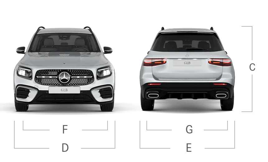 model front and back view diensions