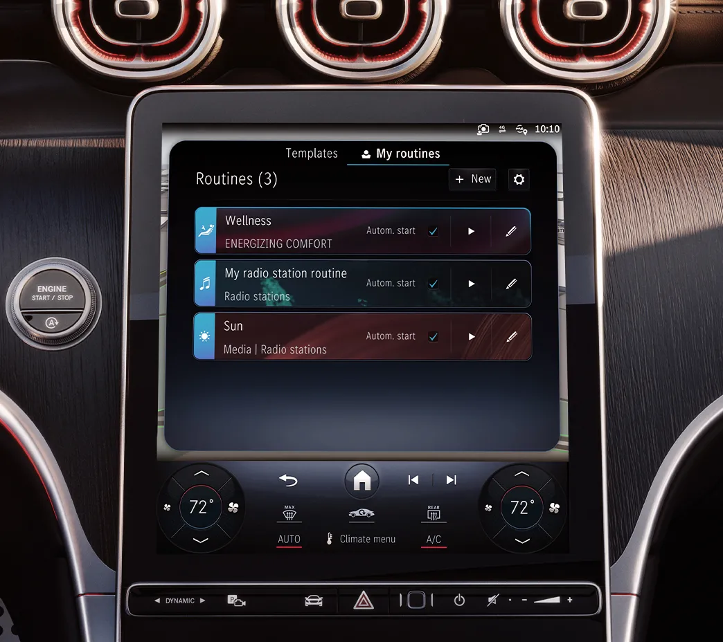 3rd-gen MBUX (the Mercedes-Benz User Experience) offers a lifelike, AI-based virtual voice assistant. Routines let you automate everyday functions based on location, conditions or other parameters.
