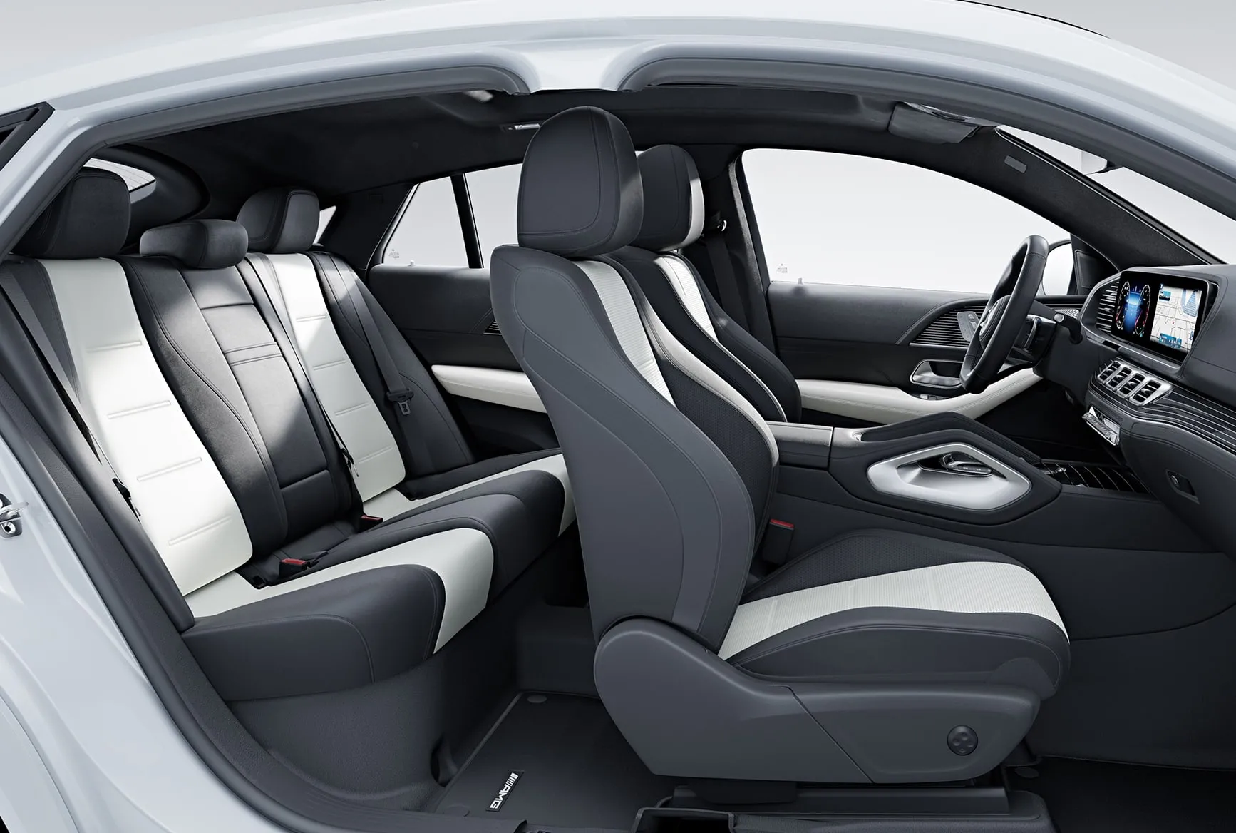 2026 GLE Coupe rear interior — sloping roofline, 5-passenger only