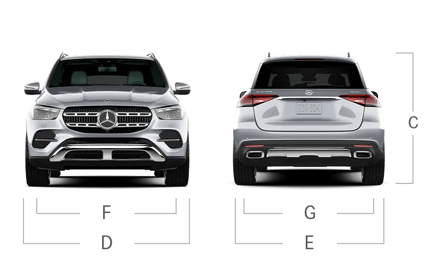 model front and back view diensions