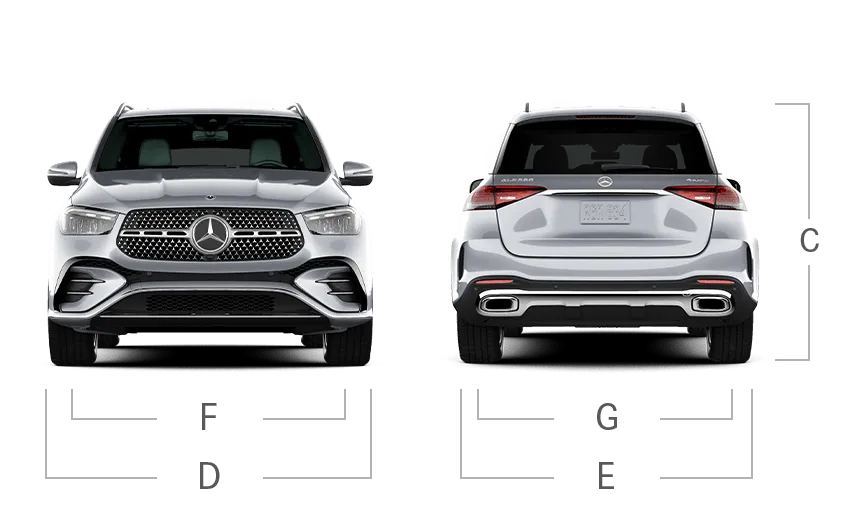 model front and back view diensions