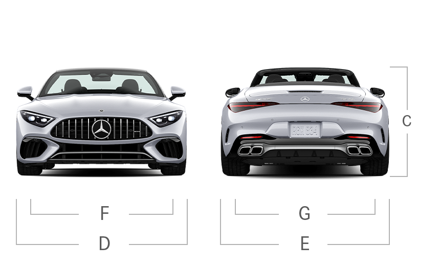 model front and back view diensions