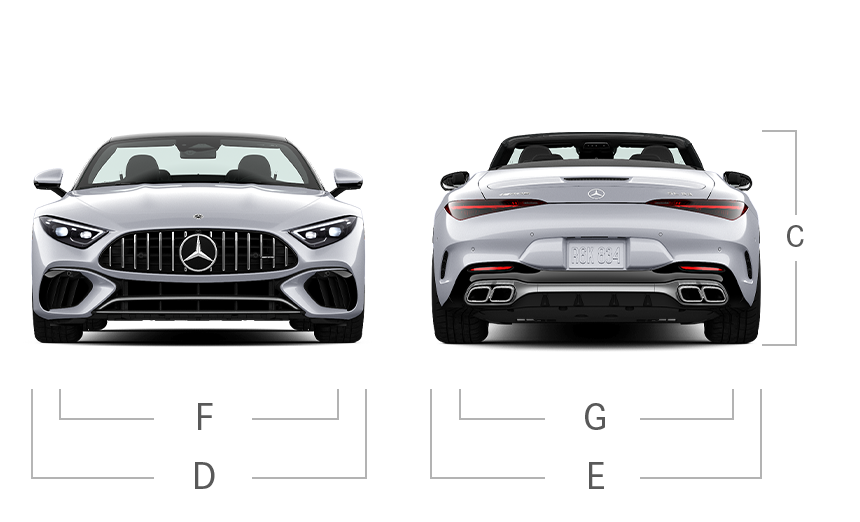 model front and back view diensions
