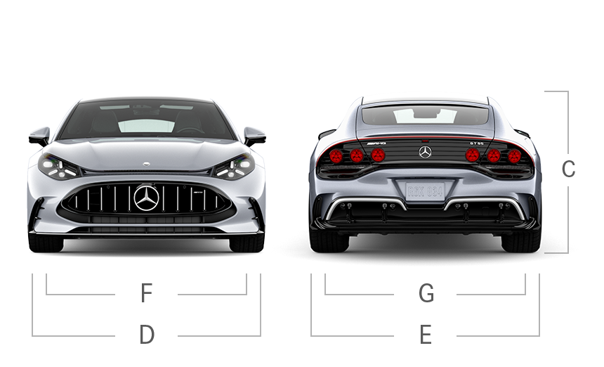 model front and back view diensions