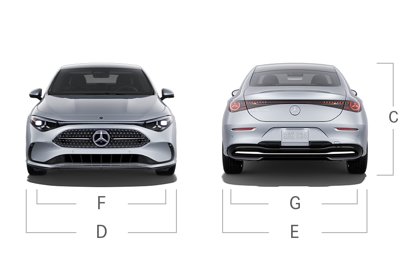 model front and back view diensions