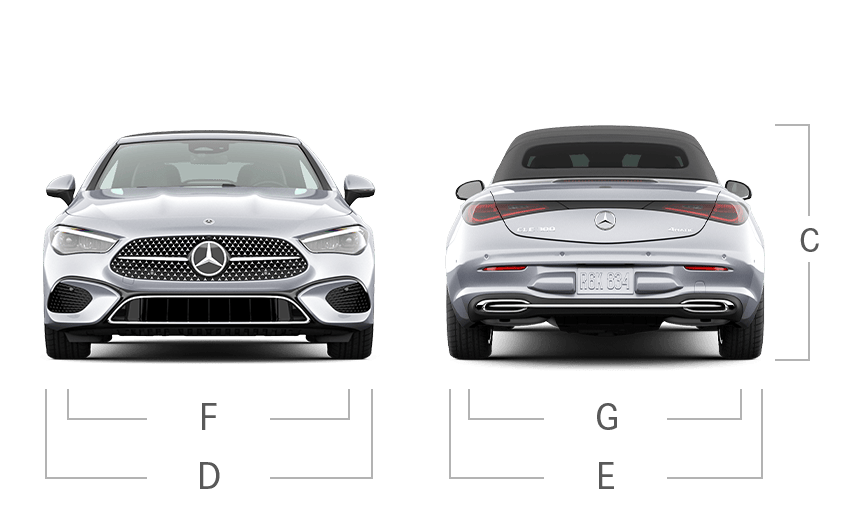 model front and back view diensions