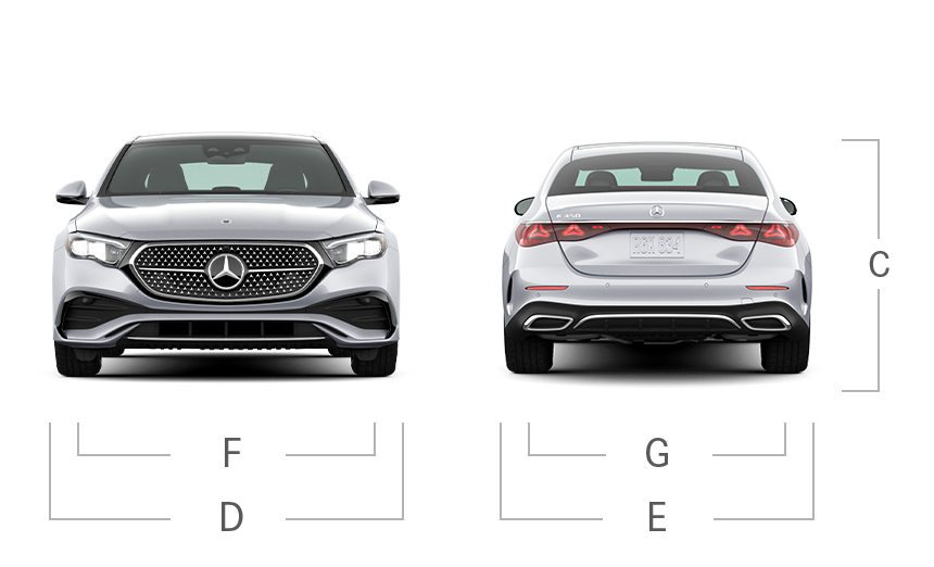 model front and back view diensions