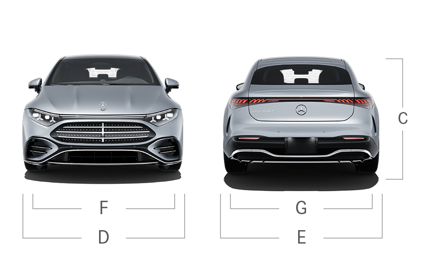 model front and back view diensions