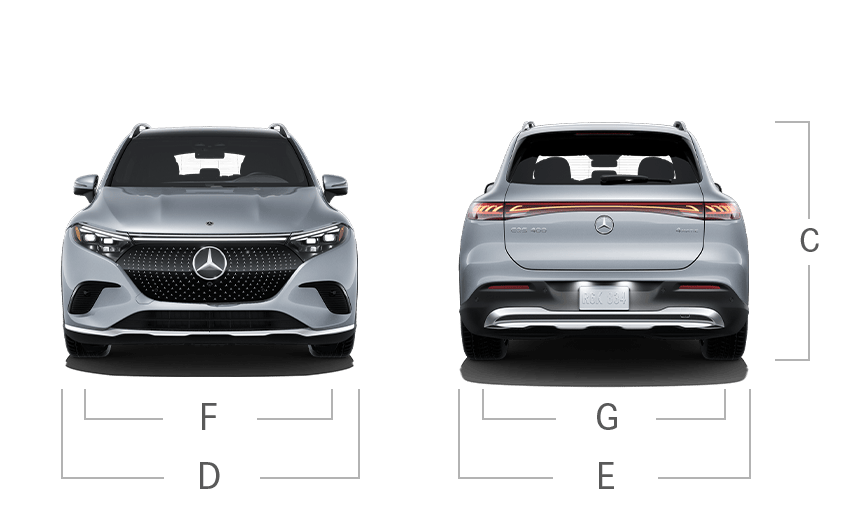 model front and back view diensions