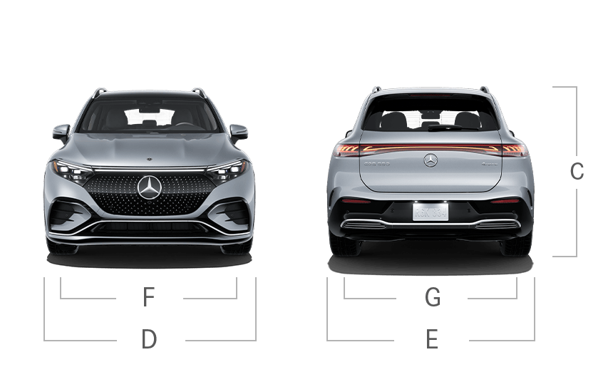 model front and back view diensions