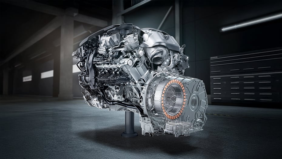 Handcrafted AMG 4.0L V8 biturbo engine with hybrid assist