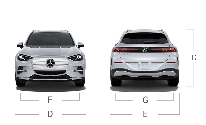 model front and back view diensions