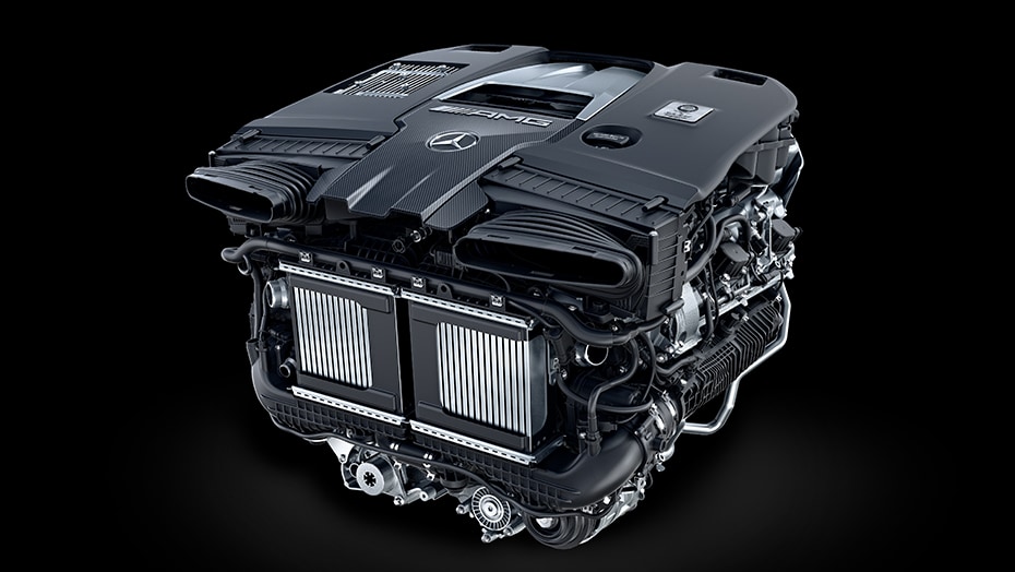 Handcrafted AMG 4.0L V8 biturbo engine with hybrid assist
